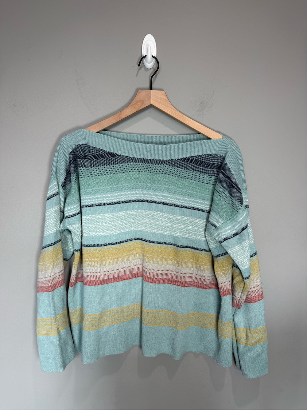Pendleton Striped Boat Neck Cotton Sweater‎ Blue Yellow Pink Medium